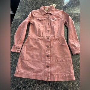 Faherty‎ Jean denim Jacket Dress in Brownie pink size s. NWT
